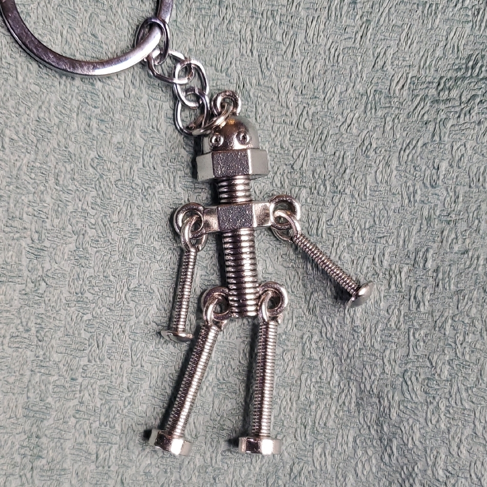 Silver Tone Robot Keychain